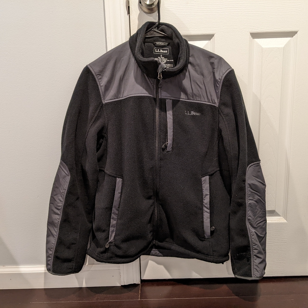 LL Bean Mens Polartec Wind Pro Full Zip Fleece Jacket Size Small Black